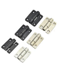 Six zinc alloy torque hinges, adjustable, 35.3mm x 45mm, black and silver finishes