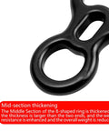 Close-up of black Beefy Rescue Figure Belay Device For Rock Climbing And Peak Rescue 50 kN Load Descent And Rappelling Gear.