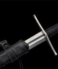 Beefy Hand Forged Spring Steel Medieval Longsword 46 Inch Full Tang With Black Brown Scabbard Tempered 50 To 55 HRC