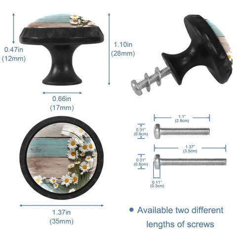 Set Of 4 Matte Black Drawer Pulls Daisy Cabinet Knobs Round Crystal Glass Dresser Pulls Closet Door Handles with sizes
