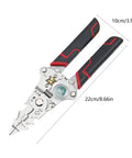 Heavy Duty Electrician Wire Stripper Tools With Built In Voltage Tester And Crimping Pliers ergonomic folding design, detailing alloy jaws and comfortable grip.