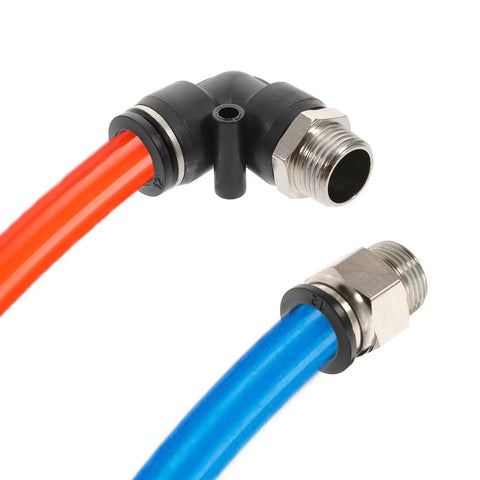 Check Out This Epic 6pc Set Of 3/8 Inch Pneumatic Air Hose Quick Release Fittings Featuring Straight And Elbow Connectors For Easy Push To Install Plus Repair Tasks Done Real Fast Without Leaks; 3/8 inch elbow fitting on air hose