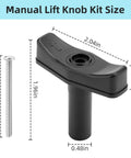 Manual Lift Roof Vent Knob Kit for 4000R 5000 RBT and 8000 Series, showing size dimensions of black finish knob and screw
