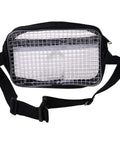 Kickass Anti Static Clear Tool Waist Bag With Zippered Compartments And Deep Pockets For Phones Keys Passports Straight Up Durable Daily Carry Organizer Built Tough To Keep Your Essentials Locked In And Game Ready For Any Hometown Hustle, showing a zippered transparent bag with a black strap.