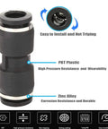 Push To Connect Pneumatic Fittings 1/2 Inch Quick Connector Union Straight shown with PBT and zinc details