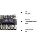 Front view of 14-piece PANOVOS power nut driver set in black holder; chrome vanadium steel metric hex bits.