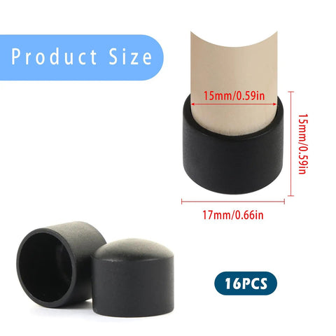 Pack Of 16 Soft Black Foosball End Caps For 15.8mm Rods, Universal Safety End Caps For Standard Foosball Tables, Easy Install Replacement Parts, Durable Plastic Table Accessories, 16pcs, 15mm size shown