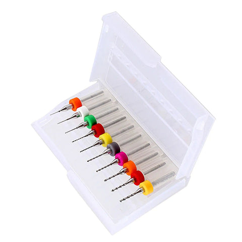 Carbide Micro Drill Bit Set For PCBs 10 Piece Short Length Drill Kit Size Range 0.3mm To 1.2mm in open plastic case