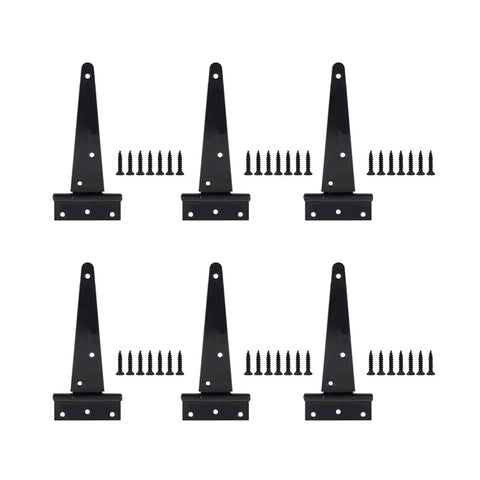 Heavy Duty T Door Hinges With Reinforced Shafts And Screws Included, black zinc iron hardware for wooden gates and barns.