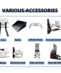 Various accessories for High Capacity Electric Side Loading Forklift For Seamless Warehouse Storage and Tough Construction Sites.