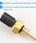 Engine Coolant Temperature Sensor 1580811 Drop In Swap For Honda And Acura, brass sensor with black connector for engine block installation.