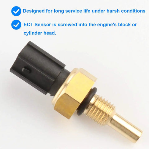Engine Coolant Temperature Sensor 1580811 Drop In Swap For Honda And Acura, brass sensor with black connector for engine block installation.