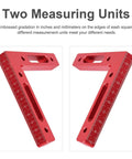 Aluminum Alloy 90 Degree Positioning Square Right Angle Clamp For Woodworking, 4.7 By 4.7 Inch Corner Tool, red anodized, side view