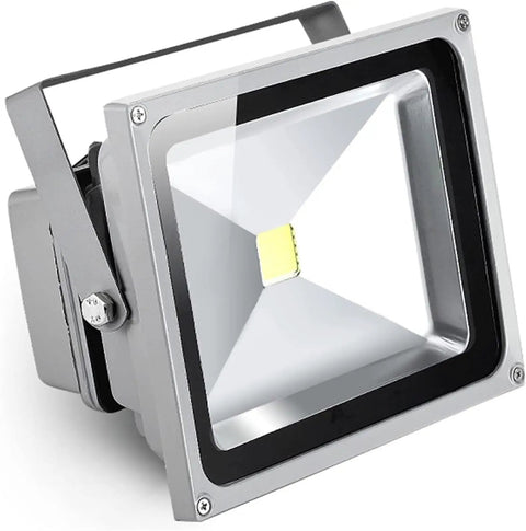 JUDYSSY Spot Lighting Led Flood Light Outdoor, Waterproof Security Lights, 100W in silver aluminum housing, designed for outdoor use.