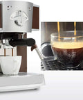 Front view of Barista Grade Semi Automatic Espresso Machine For Home Or Office With 15 Bar Pump Delivers Rich Espresso Lattes And Cappuccinos In Minutes A Commercial Quality Coffee Maker That Is Easy To Use And Built To Last brewing coffee