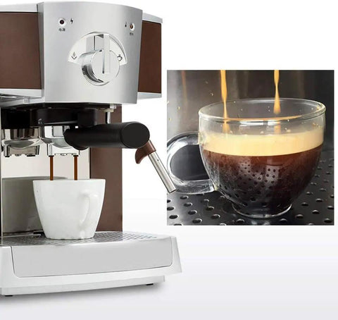 Front view of Barista Grade Semi Automatic Espresso Machine For Home Or Office With 15 Bar Pump Delivers Rich Espresso Lattes And Cappuccinos In Minutes A Commercial Quality Coffee Maker That Is Easy To Use And Built To Last brewing coffee