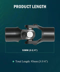 Beefed Up Three Quarters Inch Round To Three Quarters Inch Round Universal U Joint For Steering Shaft Black Finish 93 Mm Total Length, side view