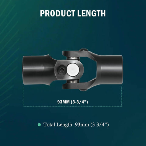 Beefed Up Three Quarters Inch Round To Three Quarters Inch Round Universal U Joint For Steering Shaft Black Finish 93 Mm Total Length, side view