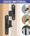 Premium Heavy Duty 304 Stainless Steel Gate Hinges 2 Pack Wall Mounted Rust Resistant Surface Mount Hardware For Fences Barns And Garage Doors No Sweat Setup showing installation on wood and metal posts with pre-drilled holes.