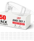 Over Eyeglasses Safety Goggles 50 Pack With Anti Fog And Anti Scratch Lenses, ANSI Z87.1 Certified, box of goggles