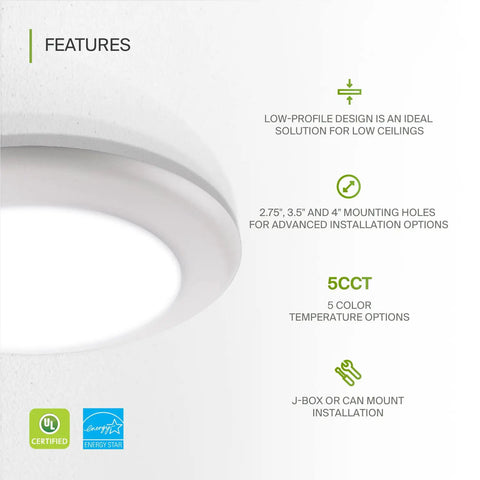 LED Disk Lights 6 Inch Low Profile Dimmable Flush Mount Ceiling Fixture 2700K To 5000K Adjustable Color Temperature shown