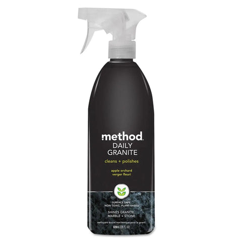 Daily Granite Cleaner Spray Apple Orchard Scent 28 Oz Bottle with trigger, displayed with label details.