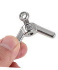 Close-up of Six Piece M6 Stainless Steel Flange Butterfly Screws Kit With Holes For Locking And Fixing Electronics And Machinery.