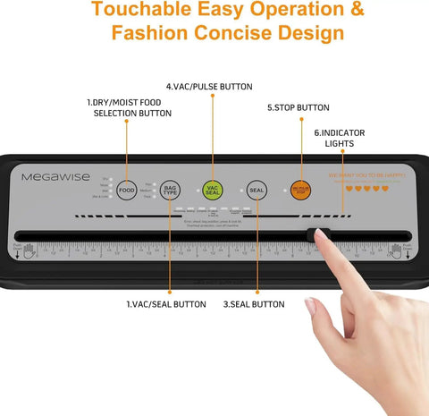 Touch screen interface of Heavy Duty Auto Vacuum Food Sealer Machine With 80Kpa Strong Suction and One Touch Operation.