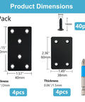 Product dimensions showing Tough As Nails Stainless Steel Mending Plates 8 Pack Heavy Duty Furniture Brackets and screws.