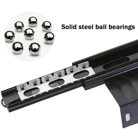Two Pack Cabinet Drawer Slides With Telescoping Rails And Full Extension Three Fold Design Heavy Duty Steel Construction Rust Resistant Black Finish Removable Three Section Slides For Under Desk Keyboard Tray Smooth Quiet Glide, steel ball bearings