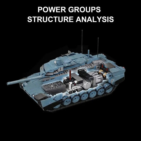 Cutaway view of Epic Military RC Abrams-X Tank Beast 2116-Piece Building Set for Adults showing internal power groups.