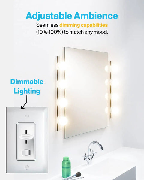 Bathroom mirror with 8 Pack G25 LED Globe Bulbs For Bathroom Vanity Lighting, dimmable light switch, warm white glow