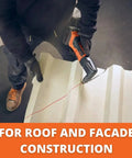 Cordless Nibbler For Roofs And Facades, Beast Pro Grade 17-Gauge Metal Cutting Tool being used on corrugated sheet