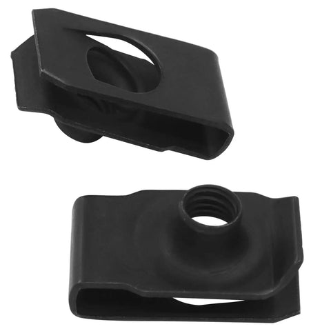 Top Shelf M6 U Style Clip Nuts, 25 Piece Black Automotive Bumper Fender Fastener Kit, heavy duty carbon steel clips close-up