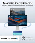Ditch The Cable Mess With This Boss Level Kvm Switch showing automatic source scanning between PC 1 and PC 2 on a monitor.