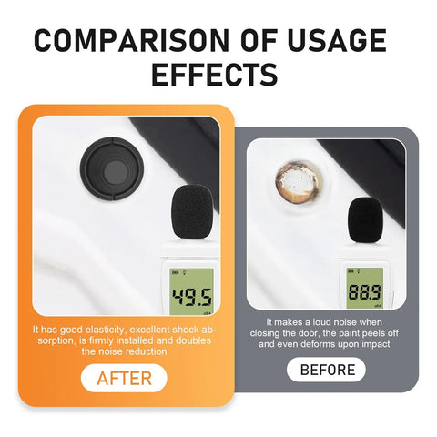 Comparison of Heavy Duty Silicone Car Door Bumper Pads 4 Pack Silent Close Drop Seal noise reduction before and after use.