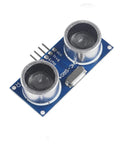 10 Pack HC-SR04 Ultrasonic Distance Sensor Modules With Wire Cable For Arduino And DIY Robotics, blue circuit board with dual silver sensors