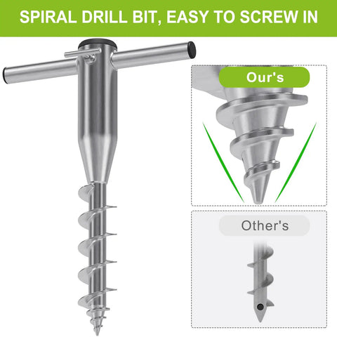 Heavy Duty Beach Umbrella Sand Anchor for Grass and Sand, Windproof In-Ground Base With 3-Sleeve Design and screw detail