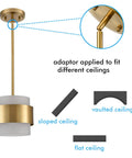 Gold Pendant Light Fixture With Frosted Glass Shade For Kitchen Island And Dining Room Modern Rod Hanging Lamp Adjustable Height to fit different ceiling types