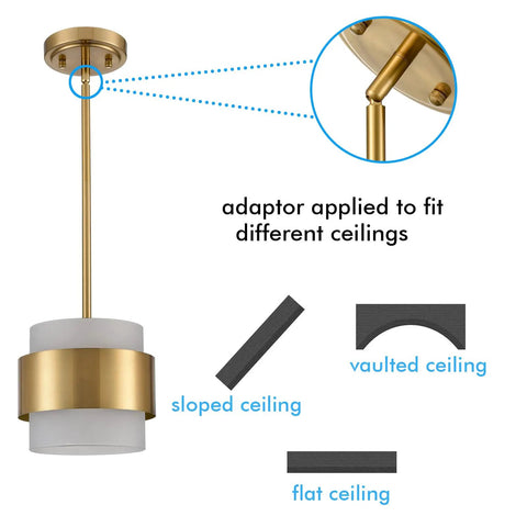 Gold Pendant Light Fixture With Frosted Glass Shade For Kitchen Island And Dining Room Modern Rod Hanging Lamp Adjustable Height to fit different ceiling types