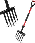 Heavy Duty Garden Pitch Fork With 5 Tines And 41 Inch Fiberglass Handle D Grip For Digging Soil, tool on white background