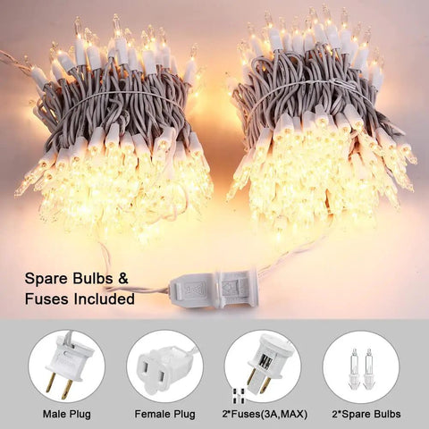 Incandescent Christmas Lights Set, 21.63 Ft Long, 100 Clear Mini Bulbs, Connectable End-To-End, 120V UL Certified, warm white glow