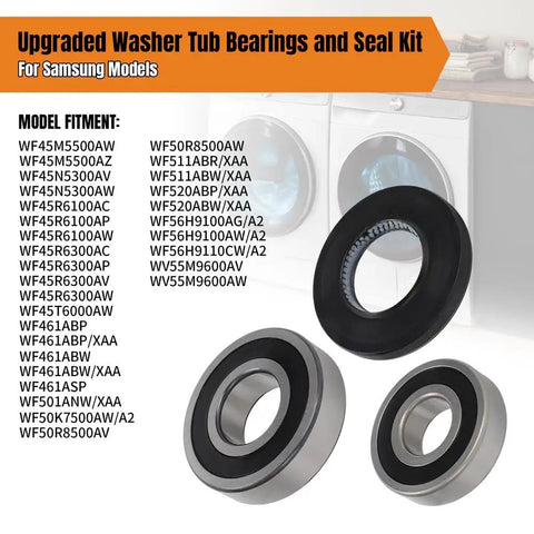 Upgraded Washer Tub Bearings And Seal Kit For Samsung Dc6200156a Heavy Duty Repair Parts with 2 bearings and 1 seal.