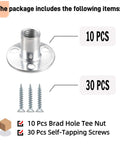 Rock Solid M12 Flange Tee Nuts With Matching Screws 10 Pack Zinc Plated Steel round base tee nut and screws for woodworking.