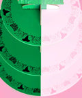 Top view of Pink And Green Witch Cupcake Tower 3 Tier Party Ready Birthday Dessert Display Stand For Girls Party Decor Kids Wizard Themed Cake Stand