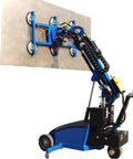Badass Heavy Duty Electric Vacuum Glass Lifter With Hydraulic Arm for Curtain Wall setup lifting a large granite panel with multi-cup suction.