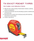 Exact Retractable Imperial Pocket Tape Measure with Nylon Coating, Self Adjusting End Hook, Steel Belt Clip, 1 in x 16 ft, on display