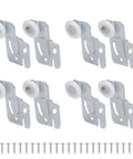 Sliding Closet Door Roller Kit For Top Hung Bypass Doors With 7/8 Inch Convex Wheels, Stamped Steel Rollers, eight pieces with screws.