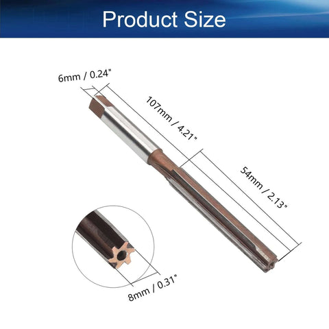 Chucking reamer, 8 mm, 9CrSi alloy tool steel, straight-flute with round shank, 107 mm overall length, 1 pc