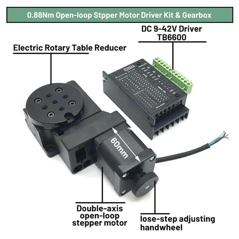 0.88Nm Open-loop Stepper Motor Driver Kit with Electric Rotary Table Reducer for CNC machining and robotic arms.